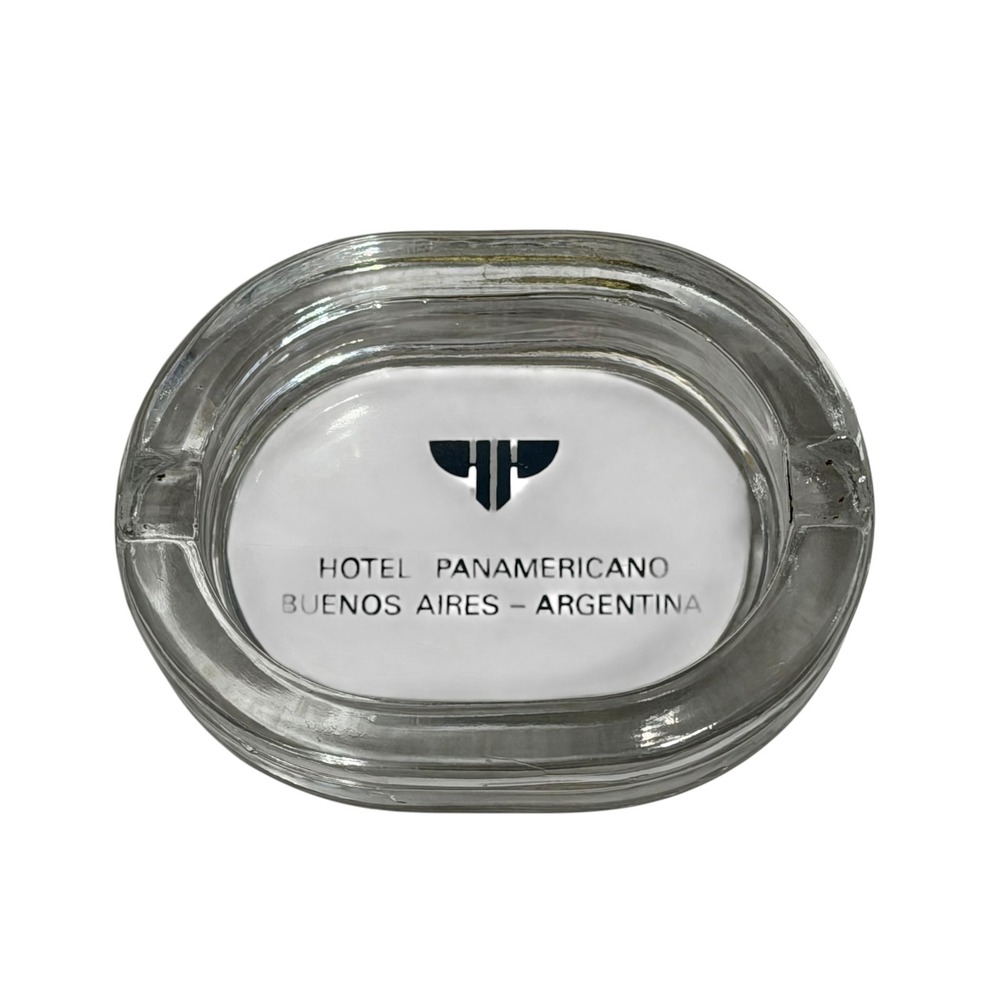 Vintage Hotel Panamericano Buenos Aires Argentina Glass Ashtray Clear Oval Logo